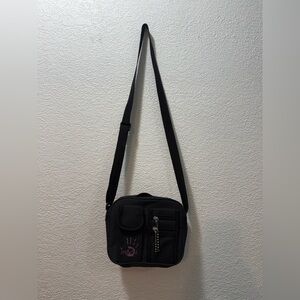 VTG 90s Y2K Mudd Black Messenger Bag Crossbody Canvas Pockets School Goth